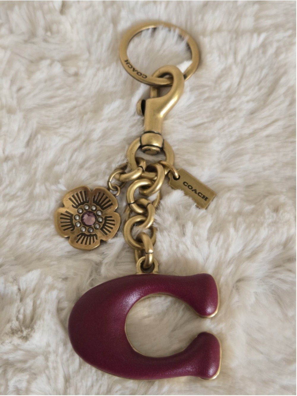 NWOT Coach Red Signature Leather C Tea Rose Bag Charm